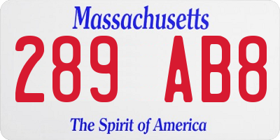 MA license plate 289AB8