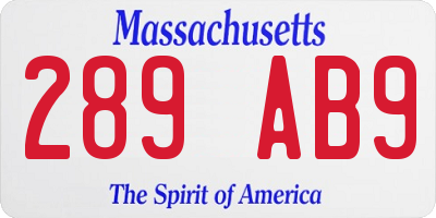 MA license plate 289AB9