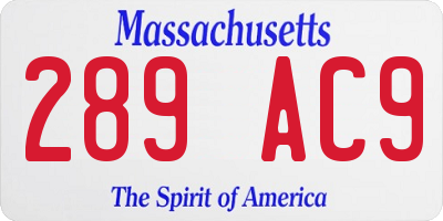 MA license plate 289AC9
