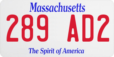 MA license plate 289AD2