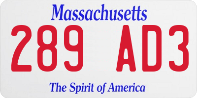 MA license plate 289AD3
