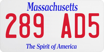 MA license plate 289AD5
