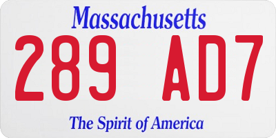 MA license plate 289AD7