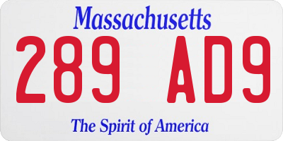 MA license plate 289AD9