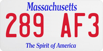 MA license plate 289AF3