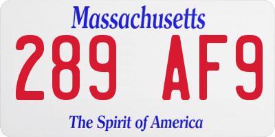 MA license plate 289AF9