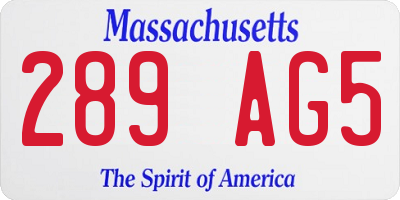 MA license plate 289AG5