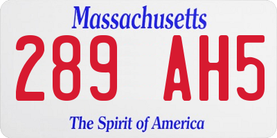 MA license plate 289AH5