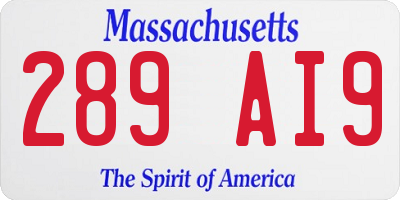 MA license plate 289AI9