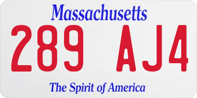 MA license plate 289AJ4