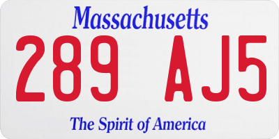MA license plate 289AJ5