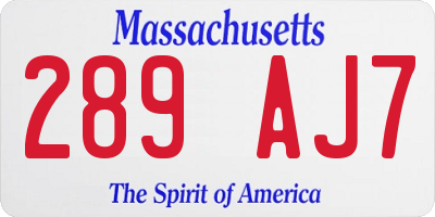 MA license plate 289AJ7