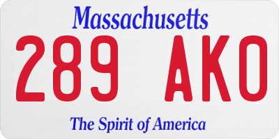 MA license plate 289AK0