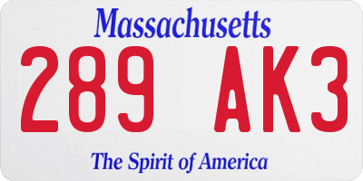 MA license plate 289AK3
