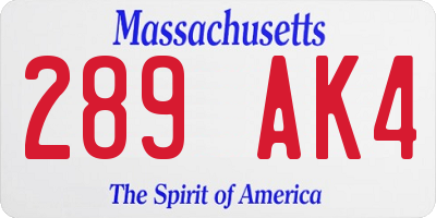 MA license plate 289AK4
