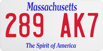 MA license plate 289AK7
