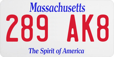 MA license plate 289AK8