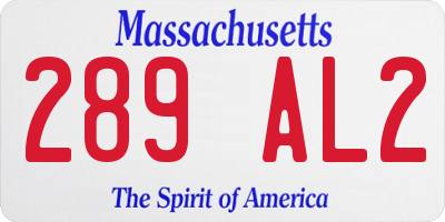 MA license plate 289AL2