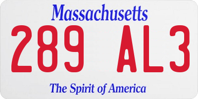 MA license plate 289AL3