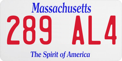 MA license plate 289AL4
