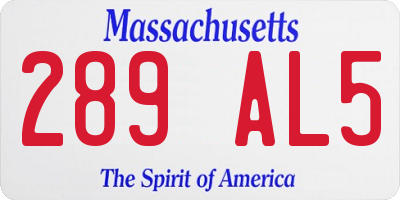 MA license plate 289AL5