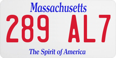 MA license plate 289AL7