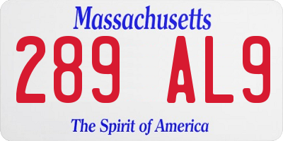 MA license plate 289AL9