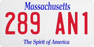 MA license plate 289AN1