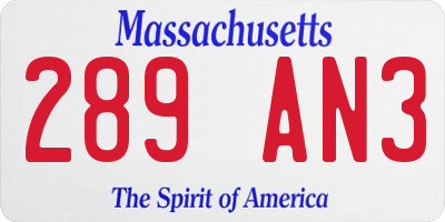 MA license plate 289AN3