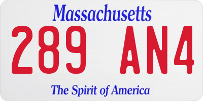 MA license plate 289AN4