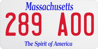 MA license plate 289AO0