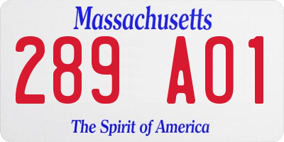 MA license plate 289AO1