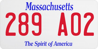 MA license plate 289AO2