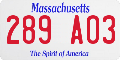 MA license plate 289AO3
