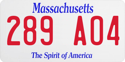 MA license plate 289AO4