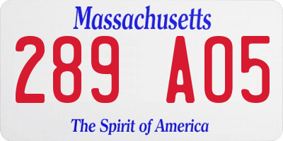MA license plate 289AO5
