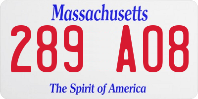MA license plate 289AO8