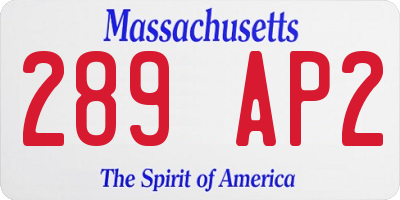 MA license plate 289AP2