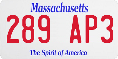 MA license plate 289AP3
