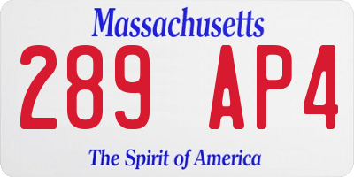 MA license plate 289AP4