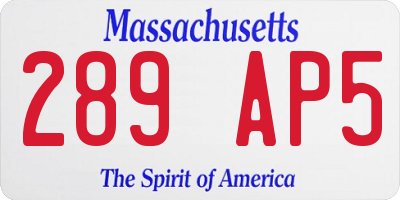 MA license plate 289AP5