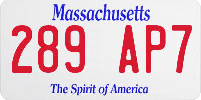 MA license plate 289AP7