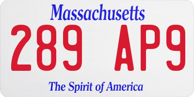 MA license plate 289AP9