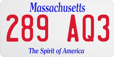 MA license plate 289AQ3