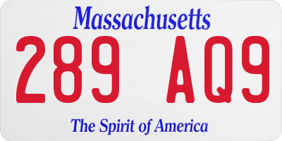 MA license plate 289AQ9