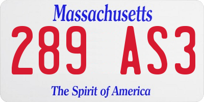 MA license plate 289AS3