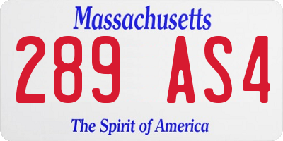 MA license plate 289AS4