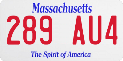 MA license plate 289AU4