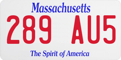 MA license plate 289AU5