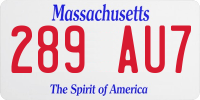 MA license plate 289AU7